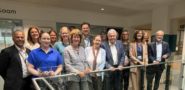 Photo of Sir David Attenborough on a visit to Cambridge Conservation Research Initiative 